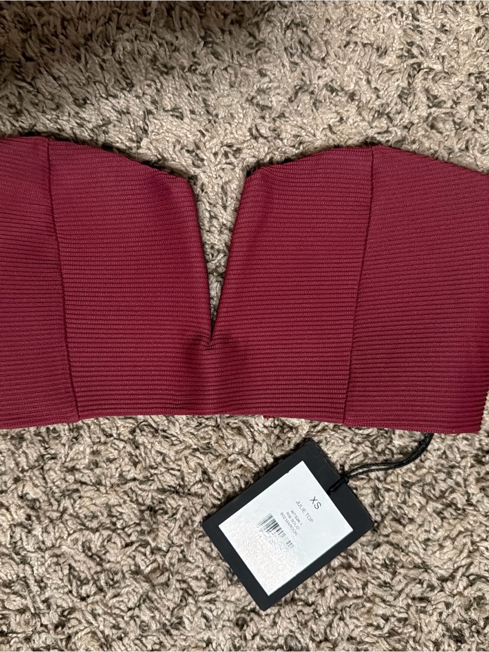 NWT Onia Julie Top XS Maroon Ribbed Strapless Corset Tube Top